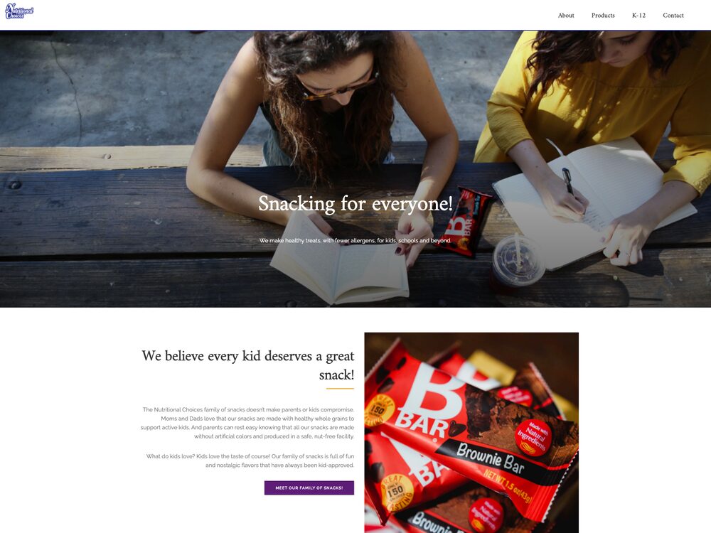 Nutritional Choices home page, desktop