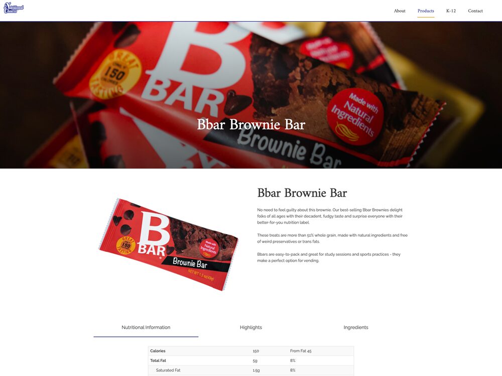 Bbar Brownie Bar product page, desktop