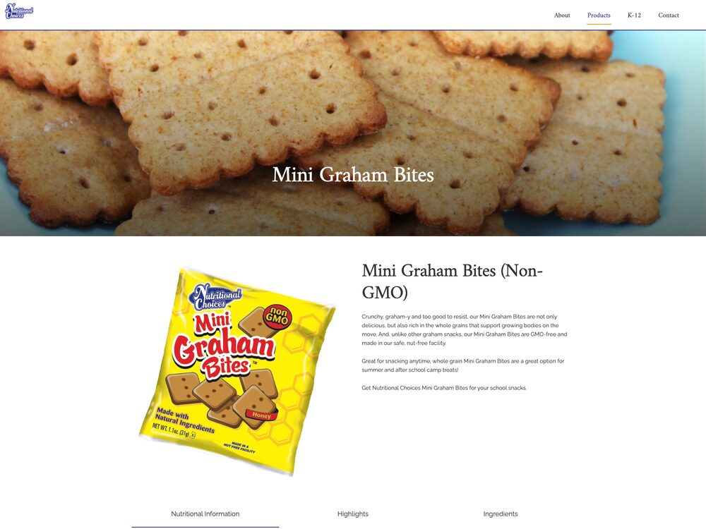 Mini Graham Bites product page, desktop