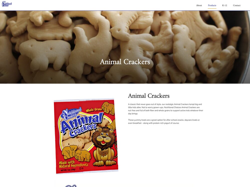 Animal Crackers product page, desktop