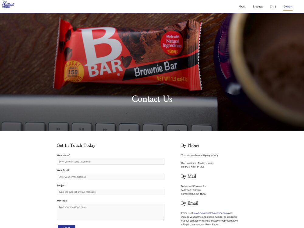 Contact Us page, desktop