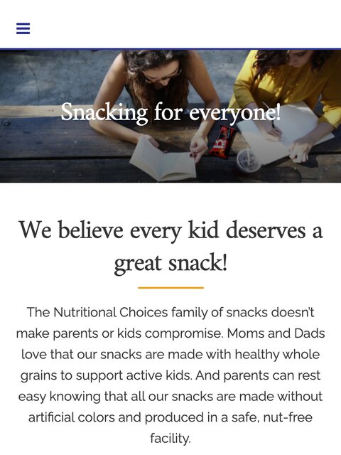 Nutritional Choices home page, mobile