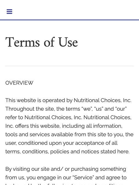 Terms of Use page, mobile