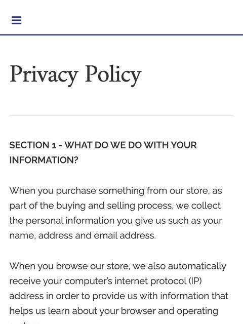 Privacy Policy page, mobile